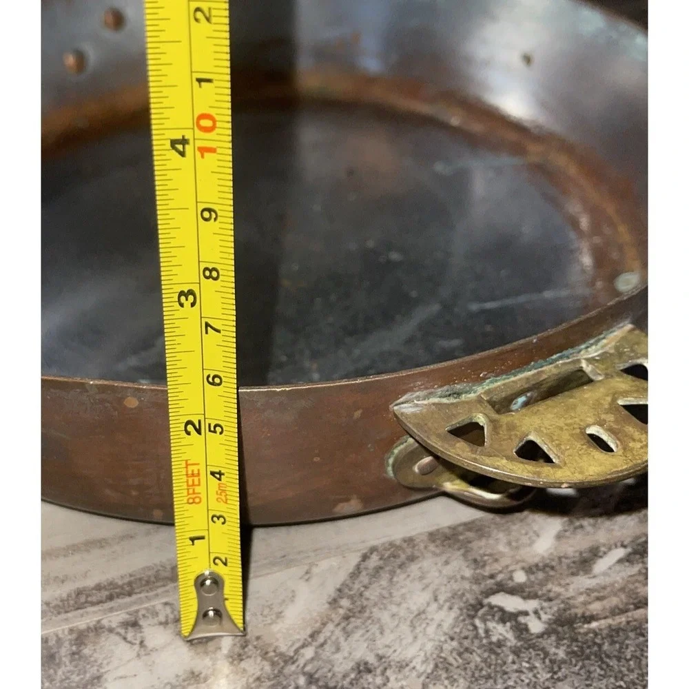 Vtg Copper Fry Skillet Pan Brass Handles 10 Inch Patina Farmhouse Decoration